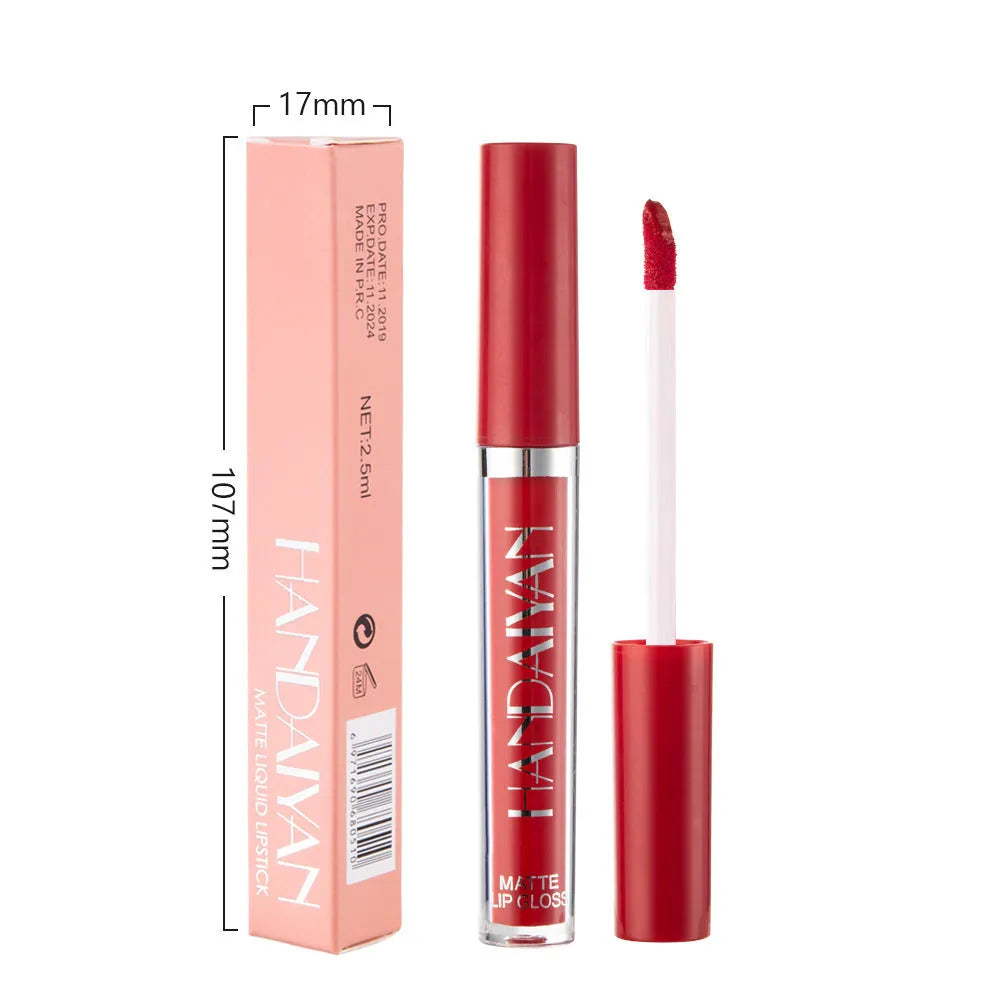 HANDAIYAN matte non-stick cup liquid lipstick tube in various shades showing 2.5ml size.