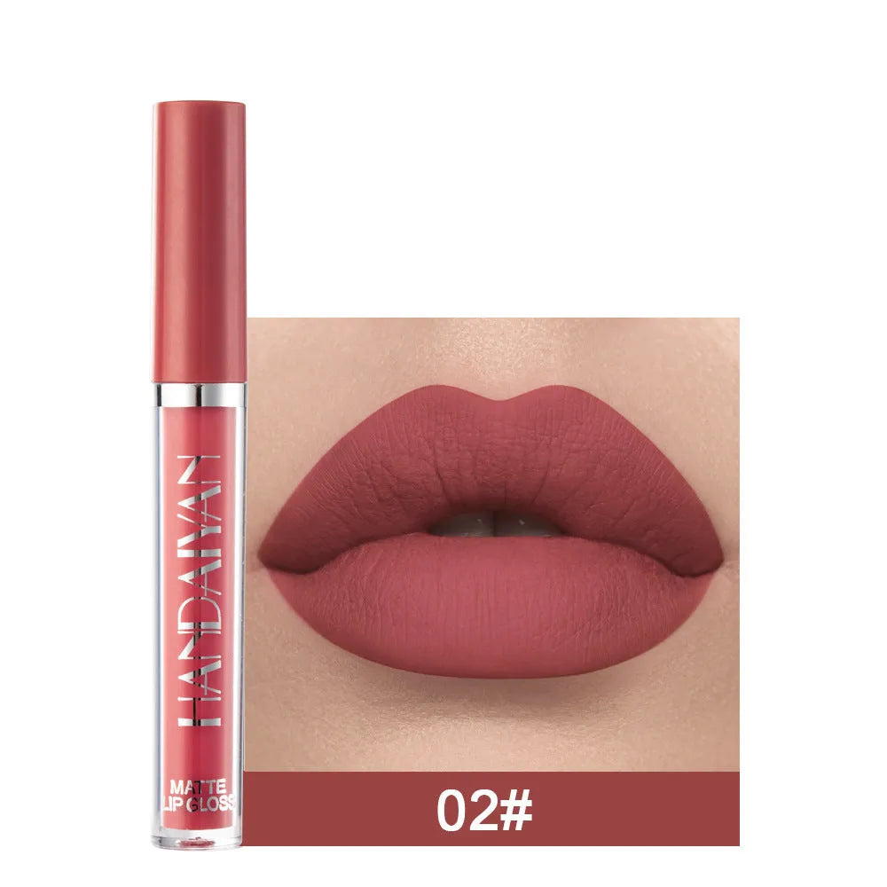 HANDAIYAN matte non-stick cup liquid lipstick tube in various shades showing 2.5ml size.