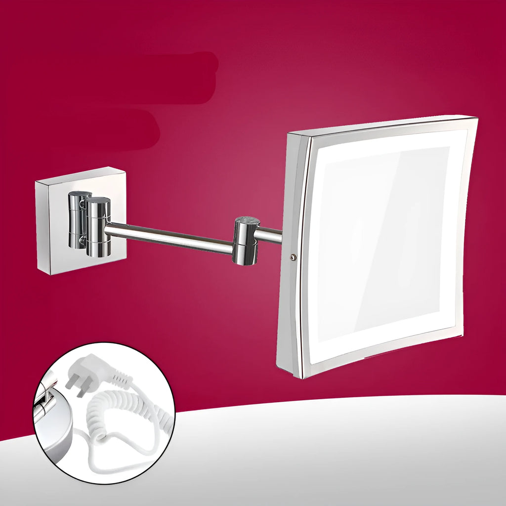 8.5 inch stainless steel folding bathroom mirror lamp with silver mirror lens