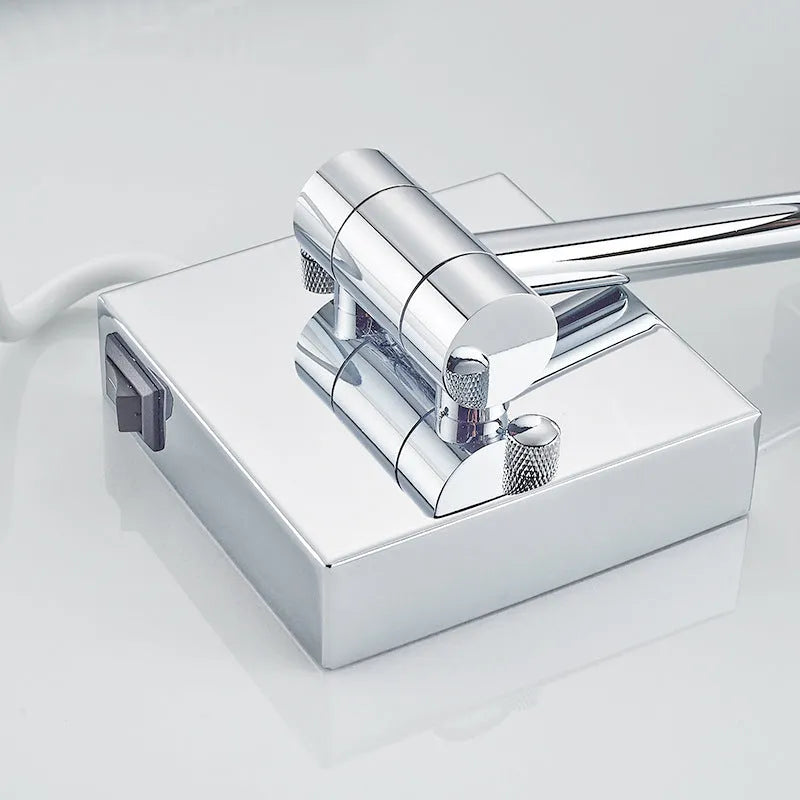 8.5 inch stainless steel folding bathroom mirror lamp with silver mirror lens