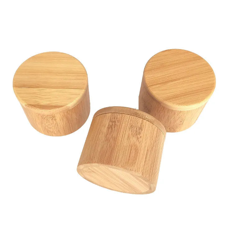 Bamboo seasoning box with three compartment options measuring 9x7cm