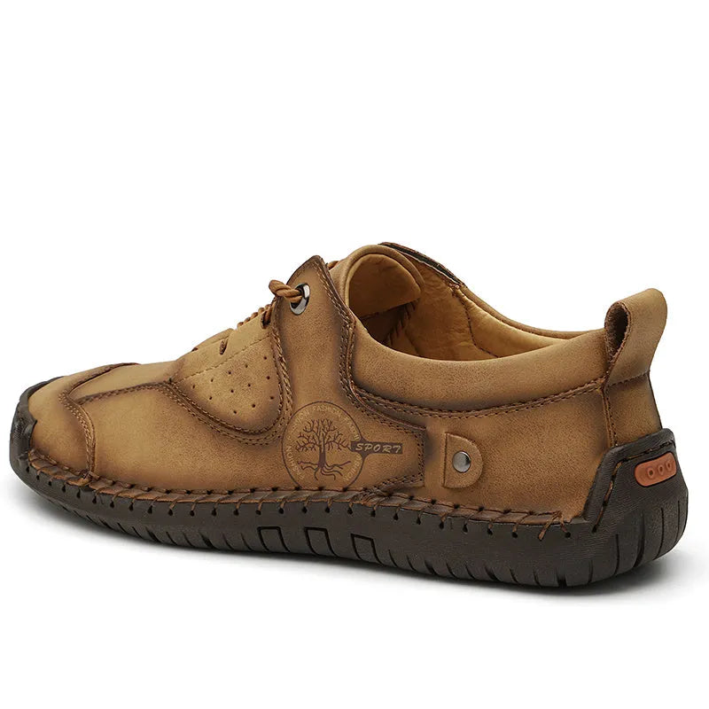 Men's casual leather shoes in microfiber with round toe design in black, gold, and khaki colours