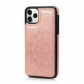Grey imitation leather iPhone phone case with coin purse and flip card wallet, front view