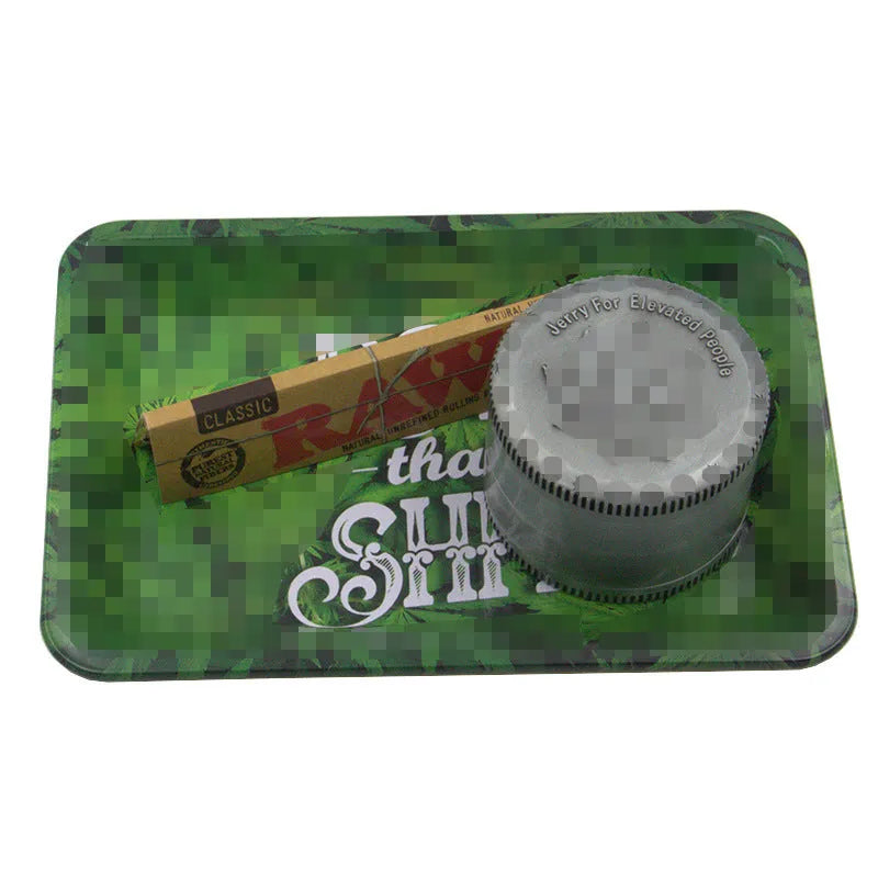 Green 18cm tinplate cigarette tray with small letter maple leaf design