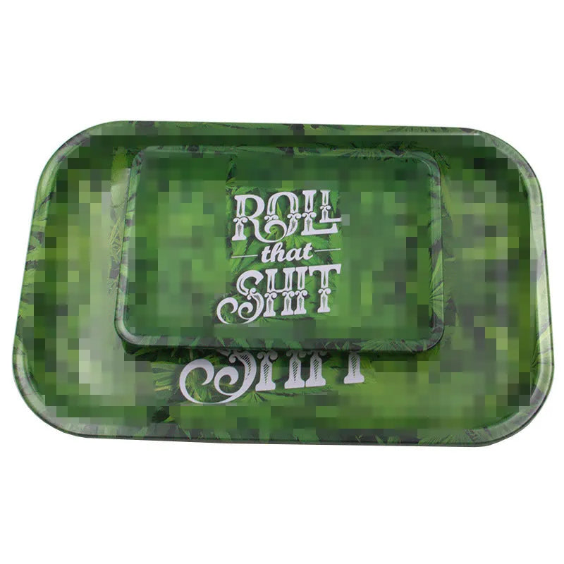 Green 18cm tinplate cigarette tray with small letter maple leaf design