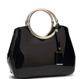 Women's polyester party clutch bag showing card slots and dual strap options in seven colour variations