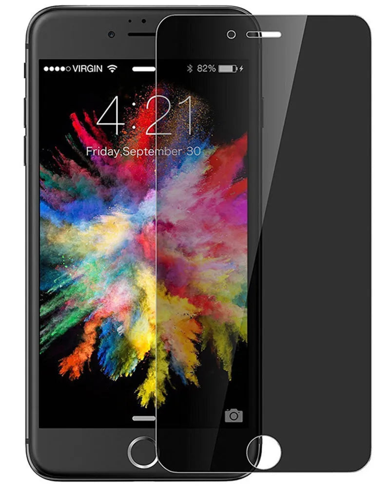 iPhone privacy screen protector, tempered glass full screen anti-peeping film shown on a mobile phone.