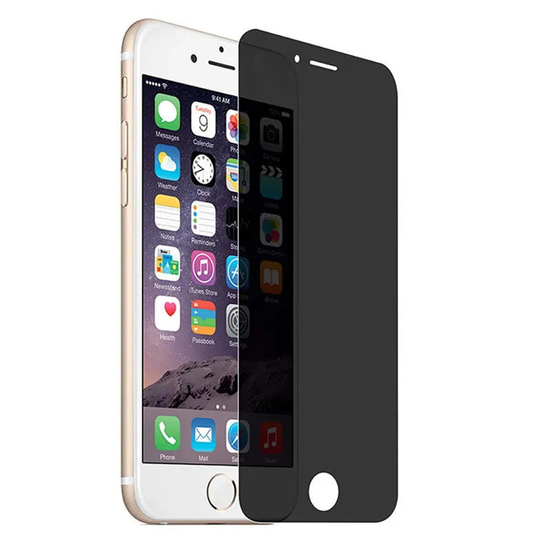 iPhone privacy screen protector, tempered glass full screen anti-peeping film shown on a mobile phone.