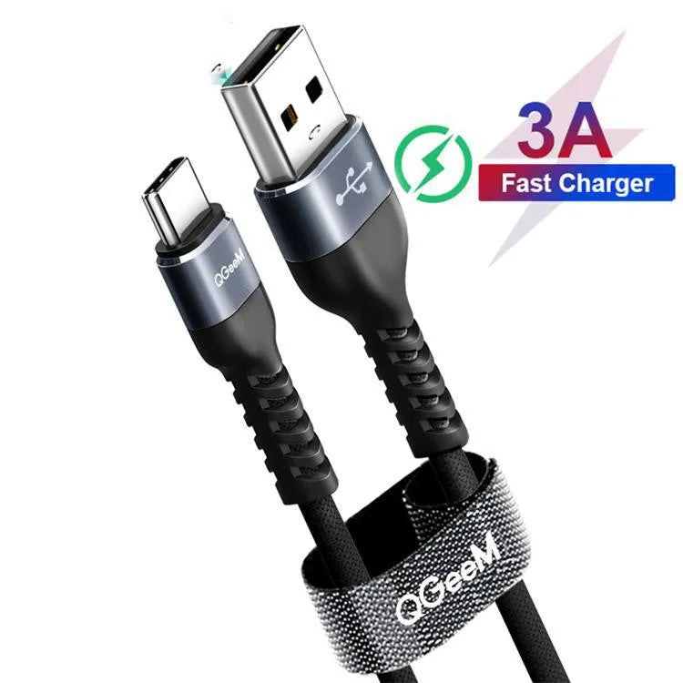 QGeeM USB A to Type-C charging and data cable for Android phones in black and red