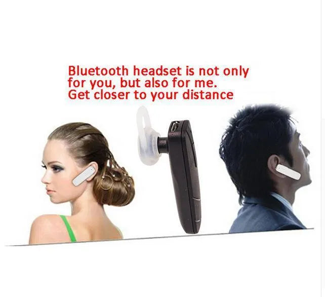 Black wireless Bluetooth earplug headset with earphone units showing in-ear placement design