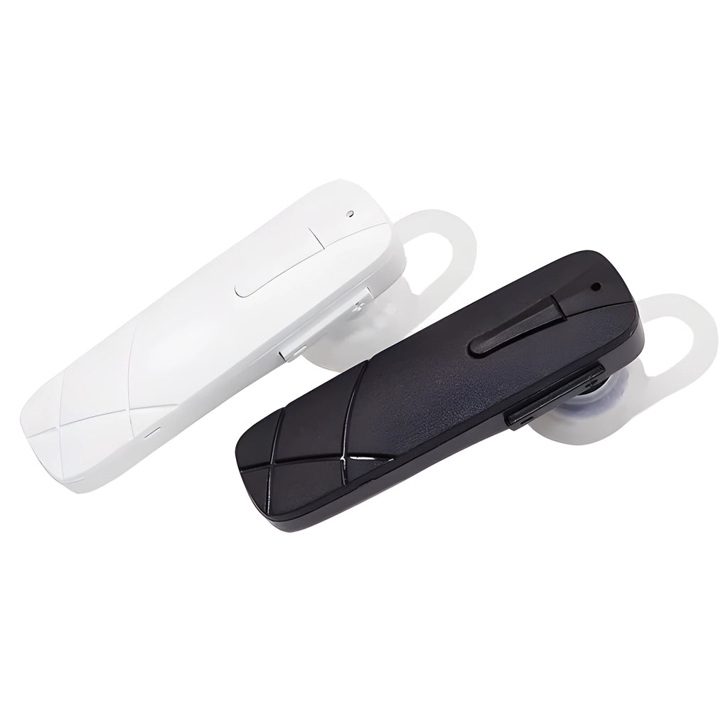 Black wireless Bluetooth earplug headset with earphone units showing in-ear placement design
