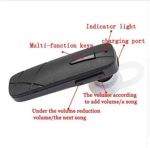 Black wireless Bluetooth earplug headset with earphone units showing in-ear placement design