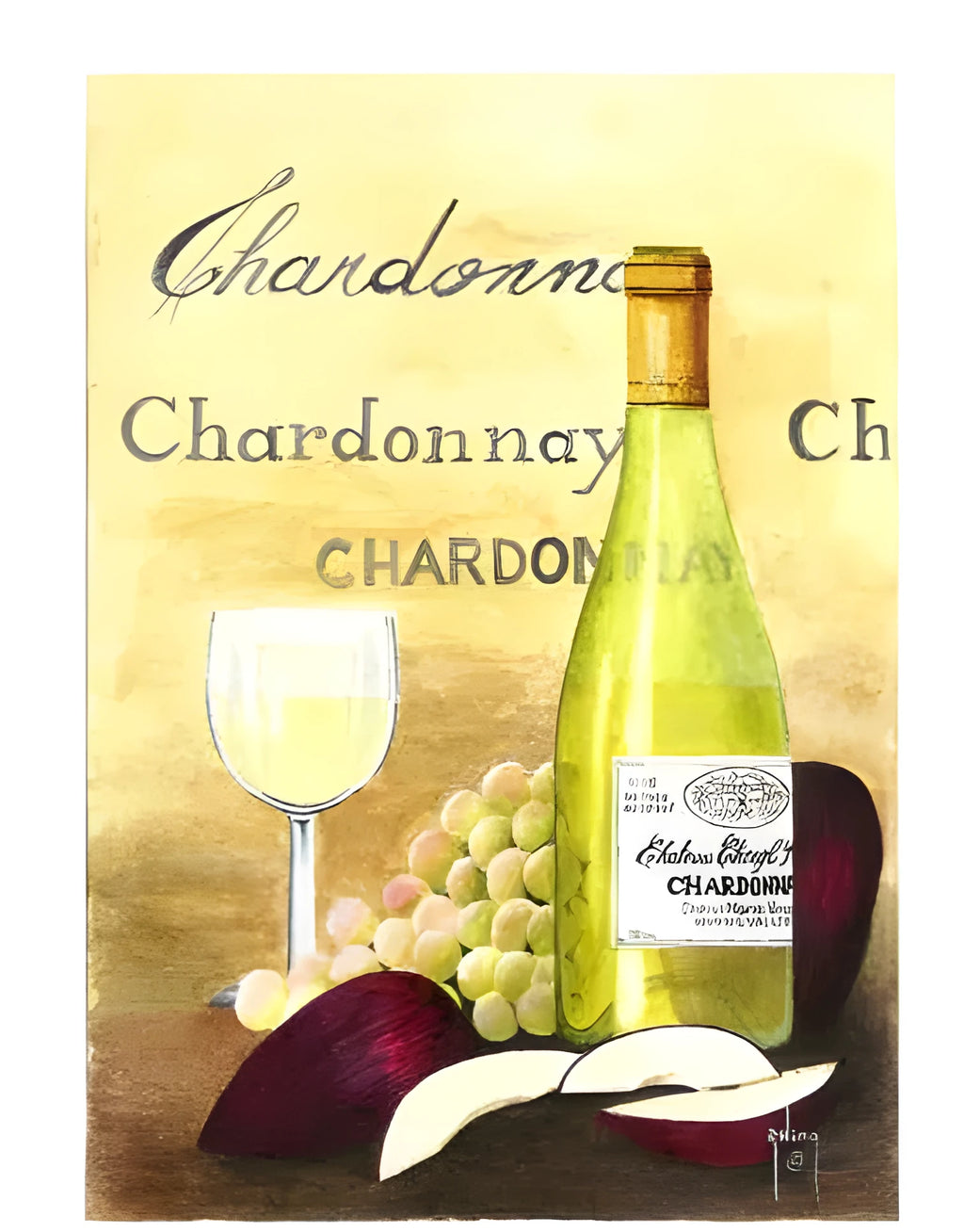 DIY digital painting kit for Apple and Chardonnay still life with linen canvas, brushes, and paints