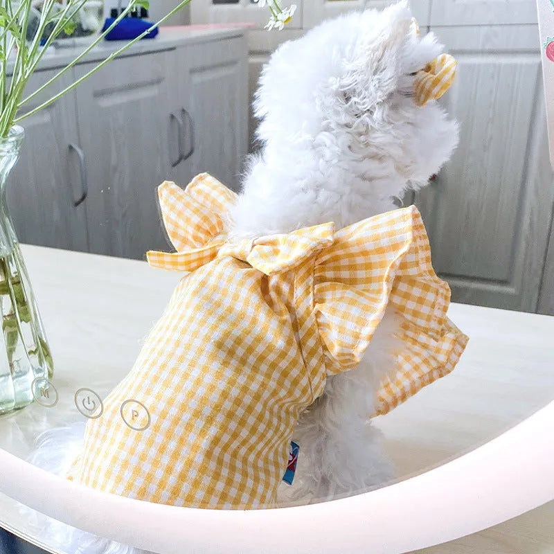 Casual red check bowknot pet clothes baby shirt for small dogs and cats in red colour