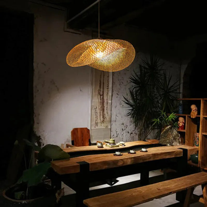 40cm diameter bamboo shell-shaped chandelier for Chinese Zen tea room lighting
