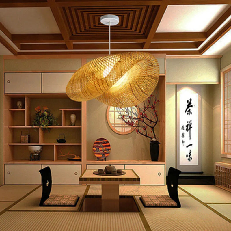 40cm diameter bamboo shell-shaped chandelier for Chinese Zen tea room lighting