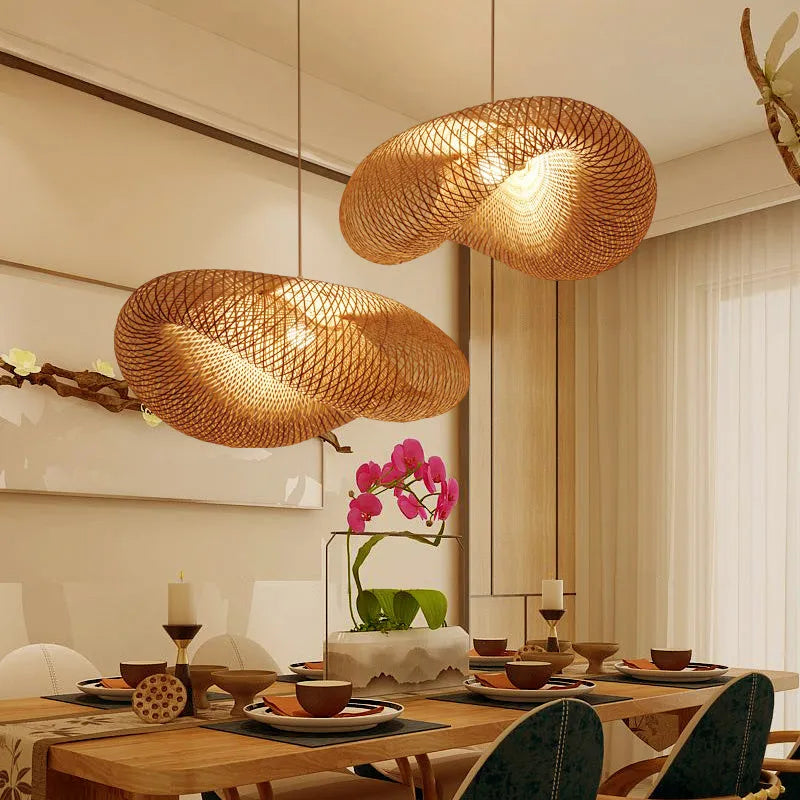 40cm diameter bamboo shell-shaped chandelier for Chinese Zen tea room lighting
