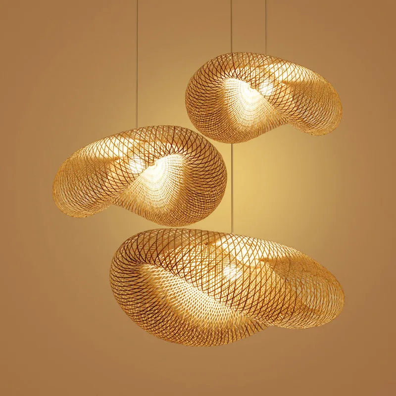 40cm diameter bamboo shell-shaped chandelier for Chinese Zen tea room lighting