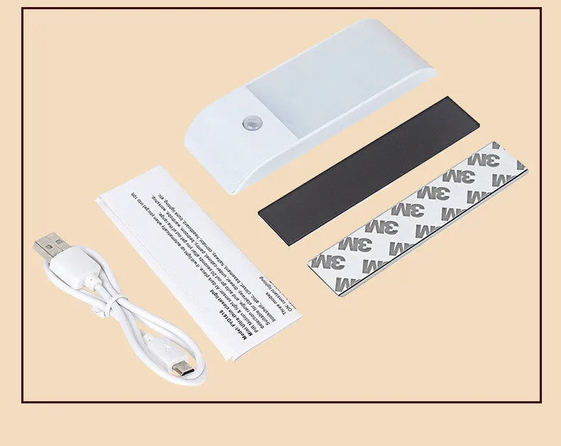 Rechargeable infrared sensor night light with 12 LEDs and PVC shade for corridors and cabinets