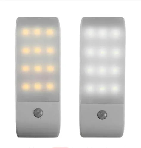 Rechargeable infrared sensor night light with 12 LEDs and PVC shade for corridors and cabinets