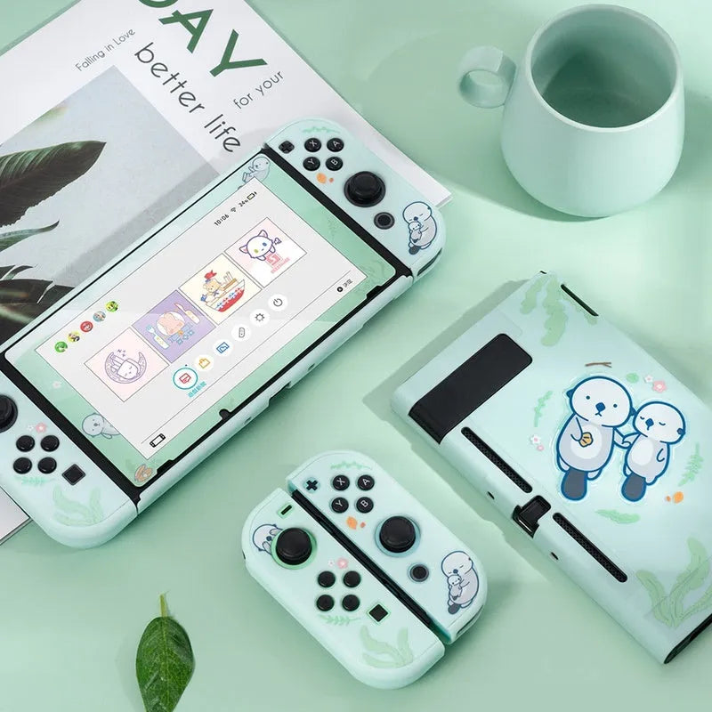 Sea Otter silicone and PC hard protective shell case for Nintendo Switch and Switch Lite controllers.