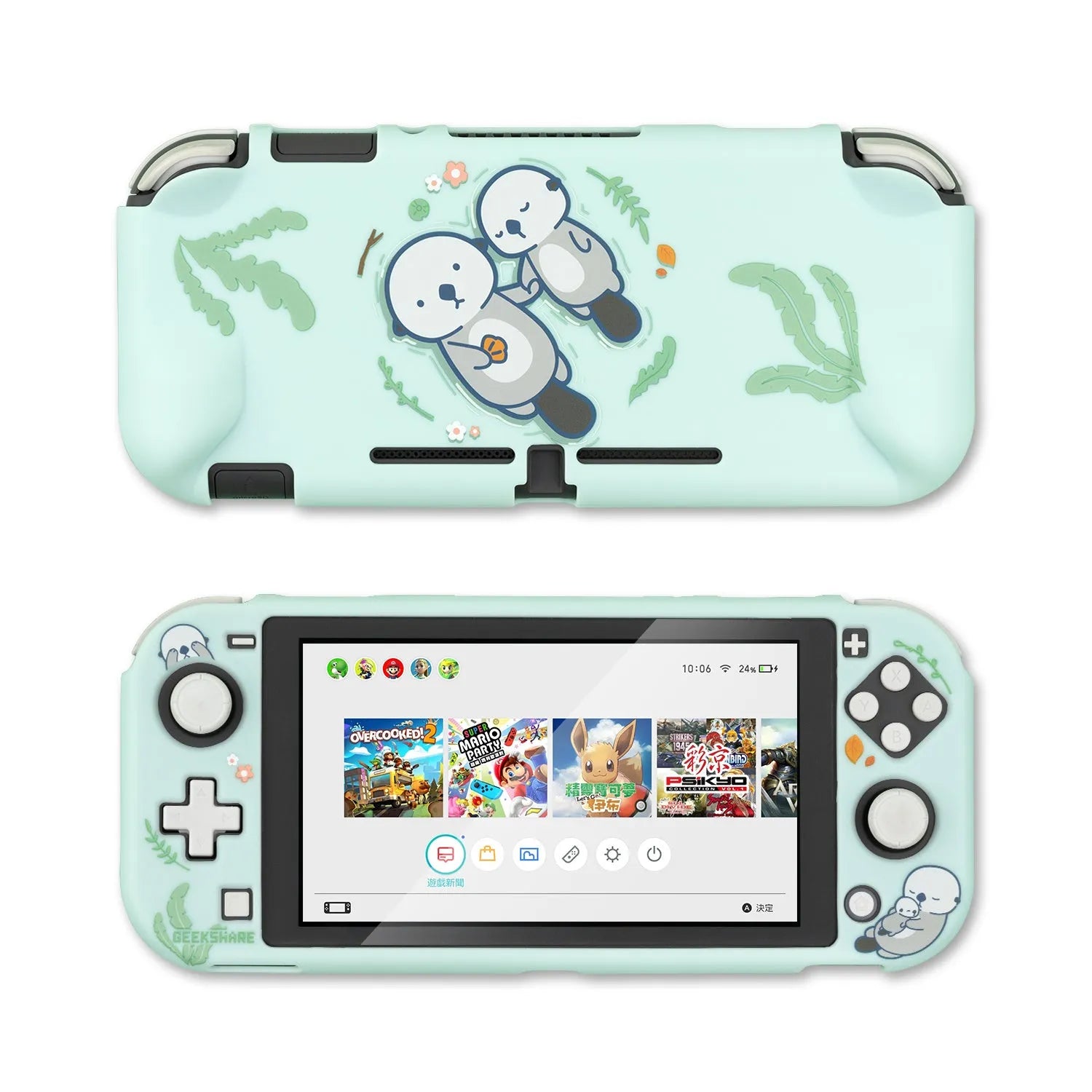 Sea Otter silicone and PC hard protective shell case for Nintendo Switch and Switch Lite controllers.