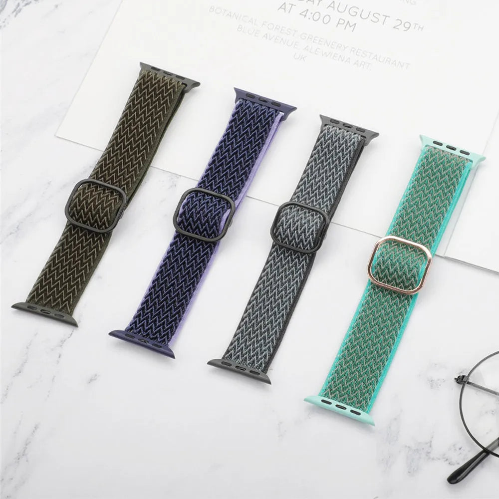 Braided nylon elastic strap with wave pattern for Apple Watch in multiple colour options