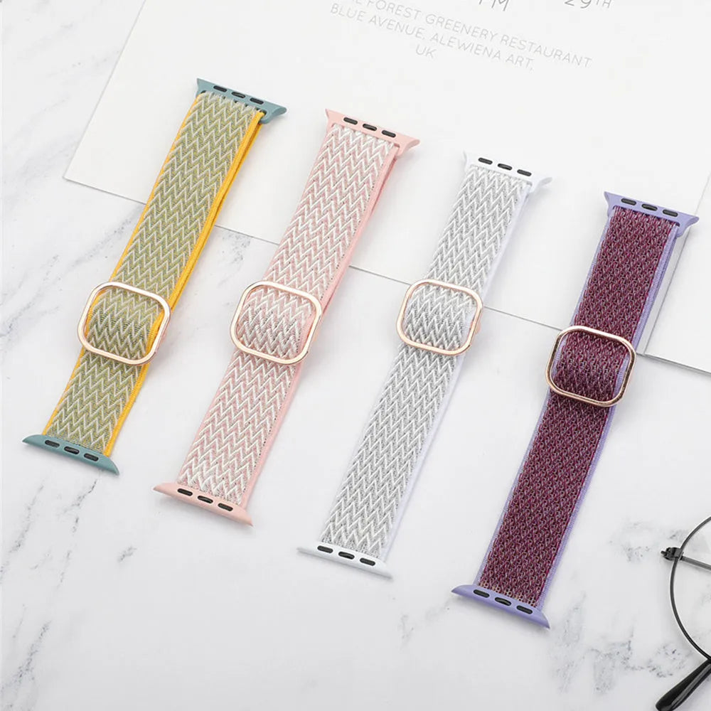 Braided nylon elastic strap with wave pattern for Apple Watch in multiple colour options