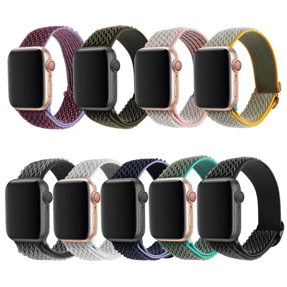 Braided nylon elastic strap with wave pattern for Apple Watch in multiple colour options