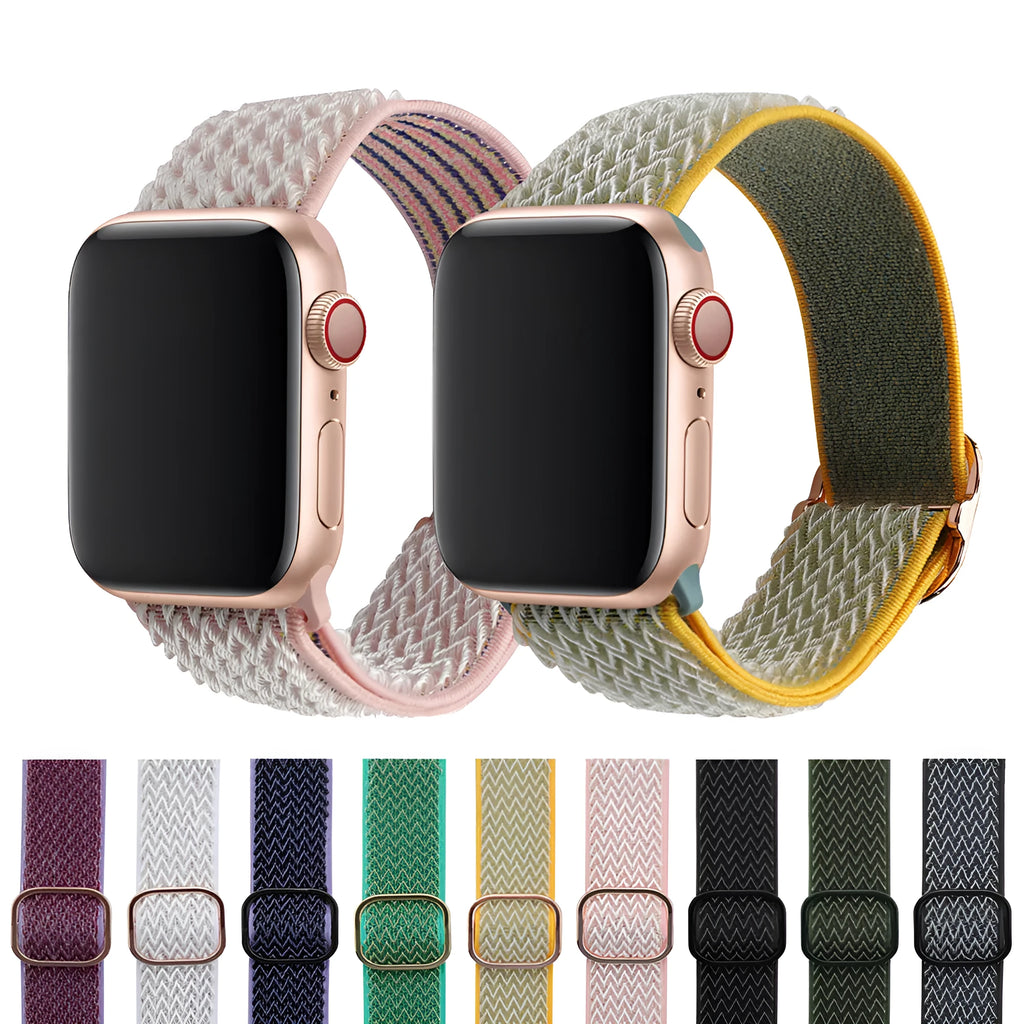 Braided nylon elastic strap with wave pattern for Apple Watch in multiple colour options