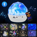 Starry sky projector projecting rotating galaxy patterns on wall with plastic cartoon design