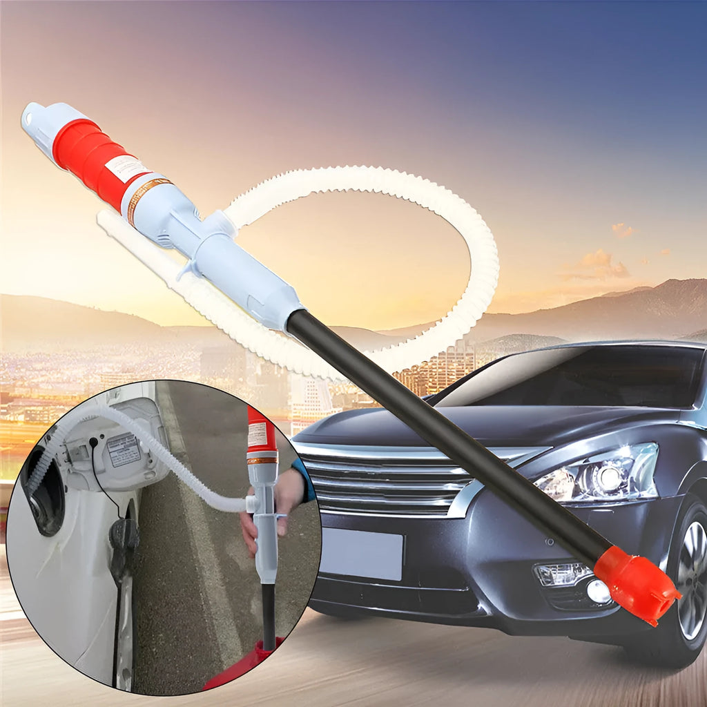 Blue manual hand siphon pump for transferring fuel and oil