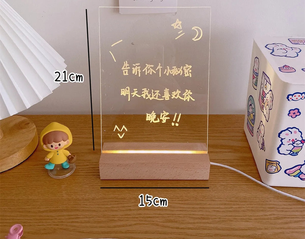 LED bedside lamp with integrated erasable message board showing multiple style options