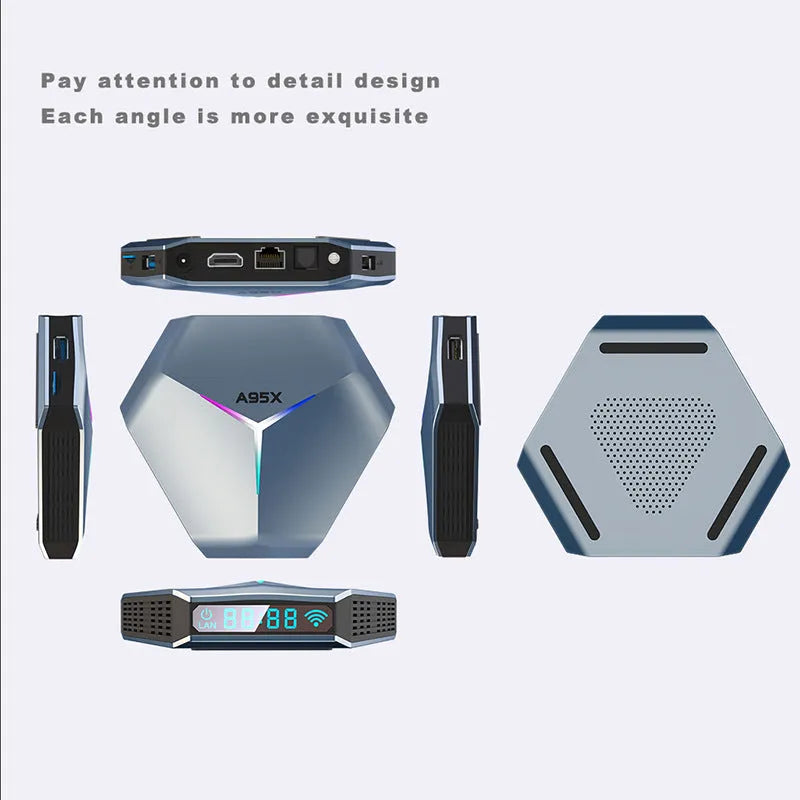 8K TV set-top box network player with HDMI port and dual-band WiFi connectivity