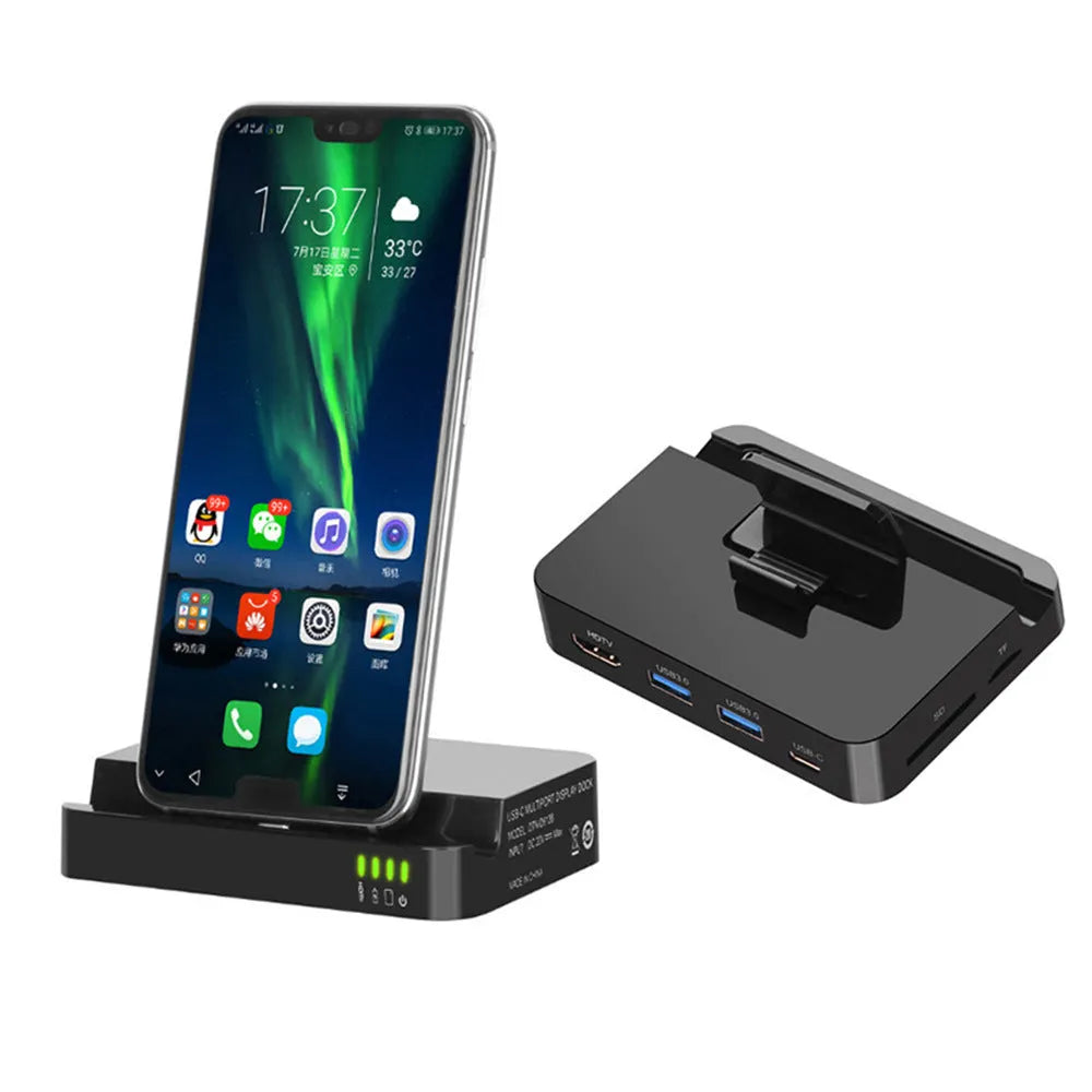 Black mobile phone dock converter with aluminium base for HD video output and 5Gbps data transfer