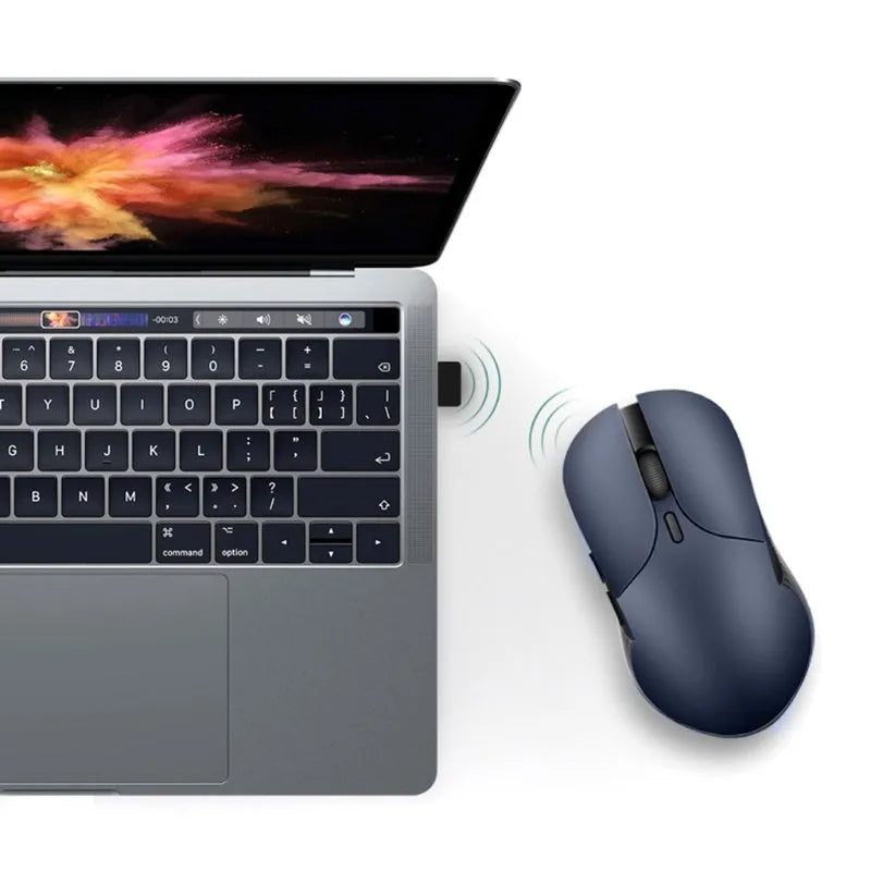 Blue smart voice mouse with 2.4G wireless connection and voice translation function on desktop