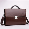 Black PU leather business briefcase with portable zipper code lock showing internal organisation pockets