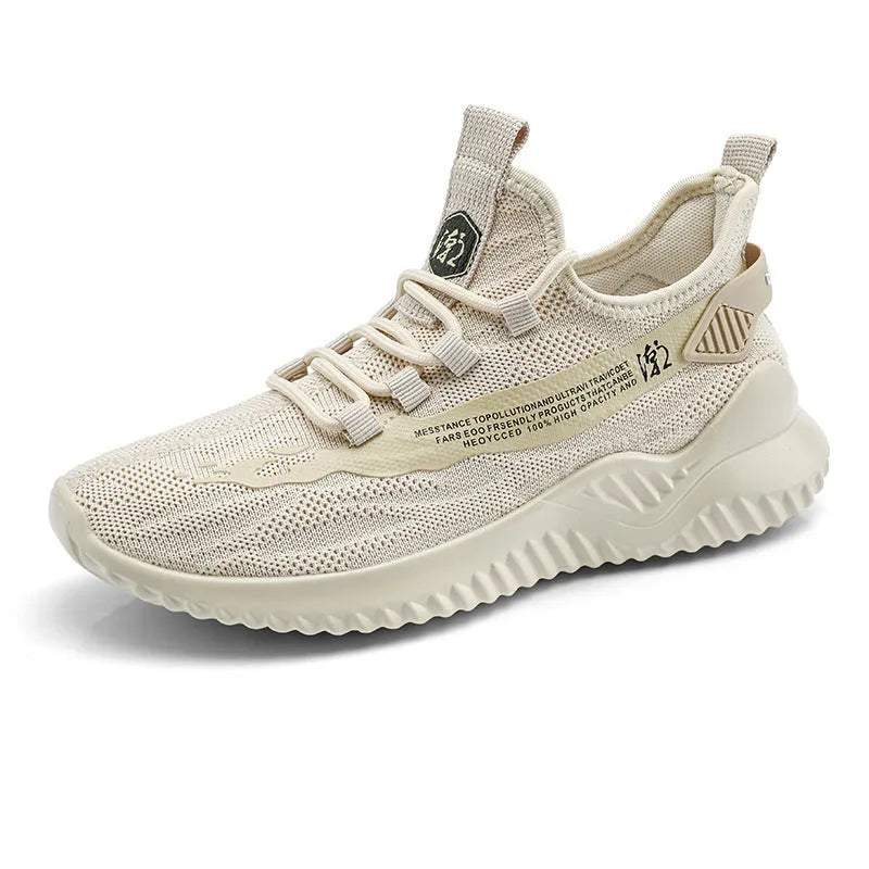 Men's white mesh sports shoes with rubber sole and front-tie closure