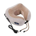 Brown U-shaped electric neck massager with four massage heads and USB charging port
