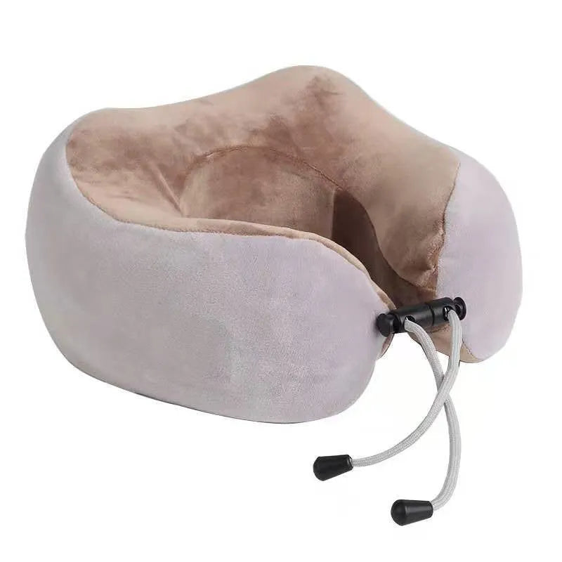 Brown U-shaped electric neck massager with four massage heads and USB charging port