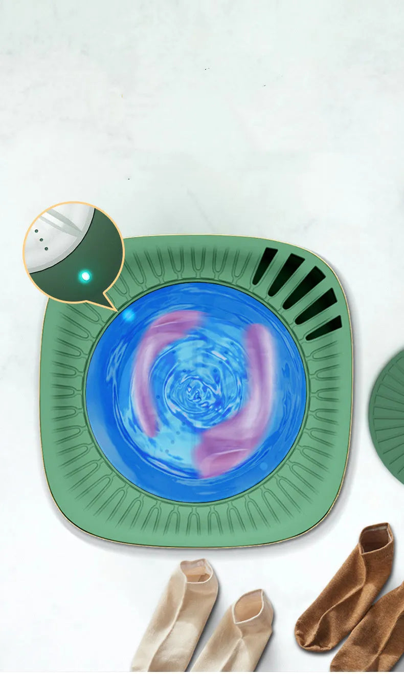 Green or white portable mini washing machine with digital controls for dormitory and travel laundry.