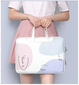 Blue waterproof PU leather laptop bag for a 15.6 inch notebook with a soft handle and zipper.