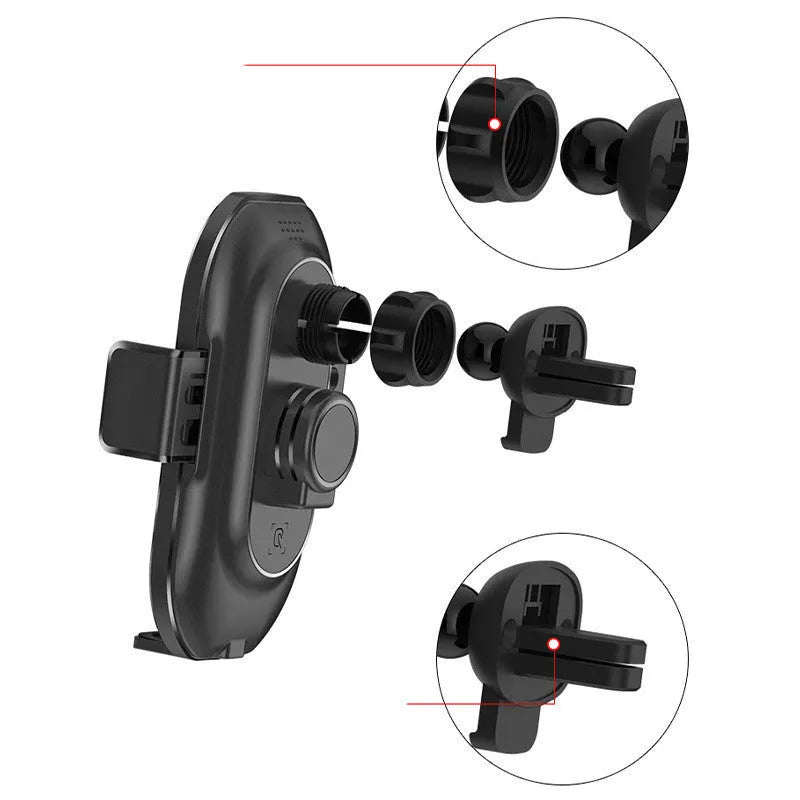 Car wireless charging mobile phone holder Magic Clip A7 in black frame on dashboard