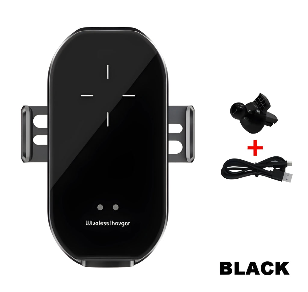 Car wireless charging mobile phone holder Magic Clip A7 in black frame on dashboard