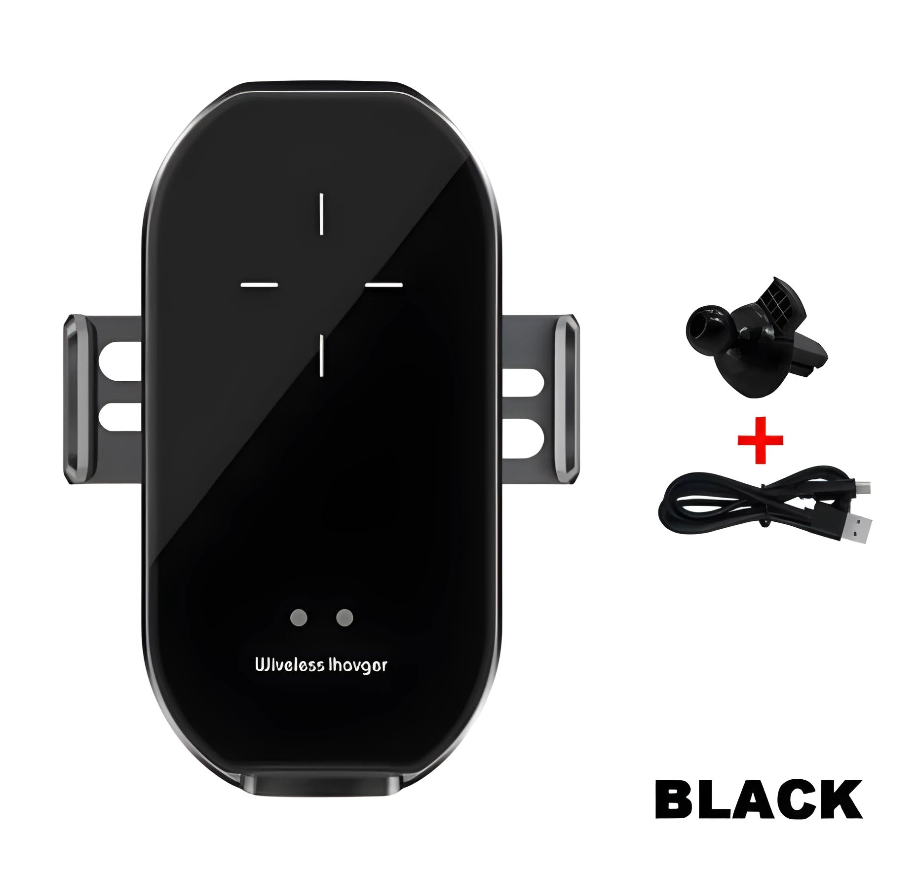 Car wireless charging mobile phone holder Magic Clip A7 in black frame on dashboard