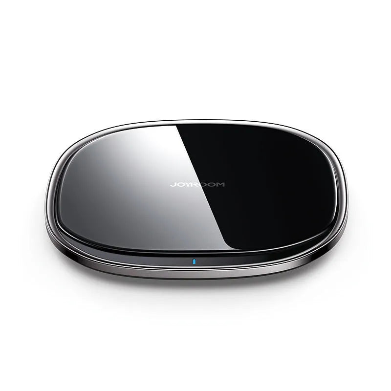 Square 15W wireless charging pad with zinc alloy and glass construction for mobile phones