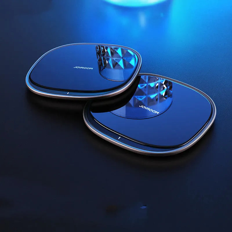 Square 15W wireless charging pad with zinc alloy and glass construction for mobile phones