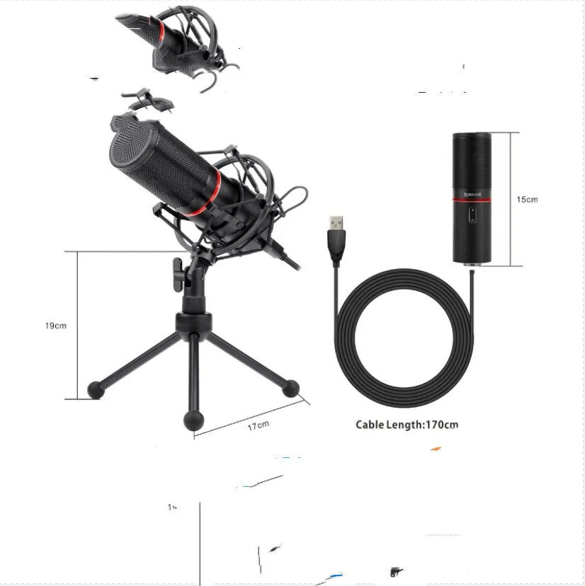 Black wired broadcast microphone with USB cable for live streaming and karaoke.