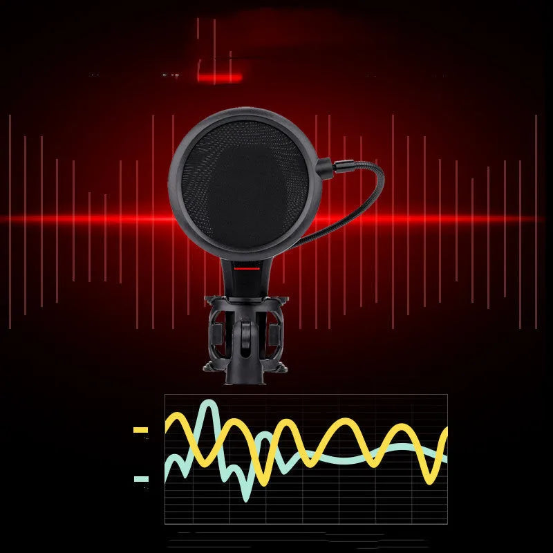 Black wired broadcast microphone with USB cable for live streaming and karaoke.