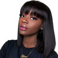 10-inch human hair wig in natural black colour with adjustable headgear for Black women